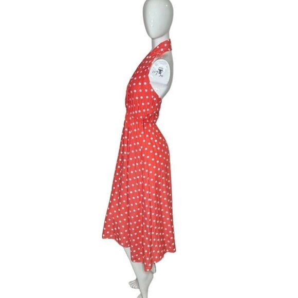 Polka Dot Halter Midi Dress - Red - Picture 3 of 8